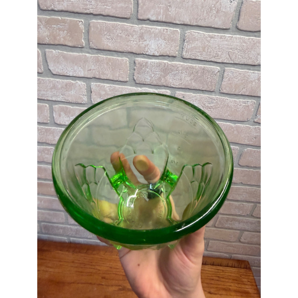 Vintage Hazel Atlas Uranium Rare Green Glass Vaseline Artichoke Measuring Cup