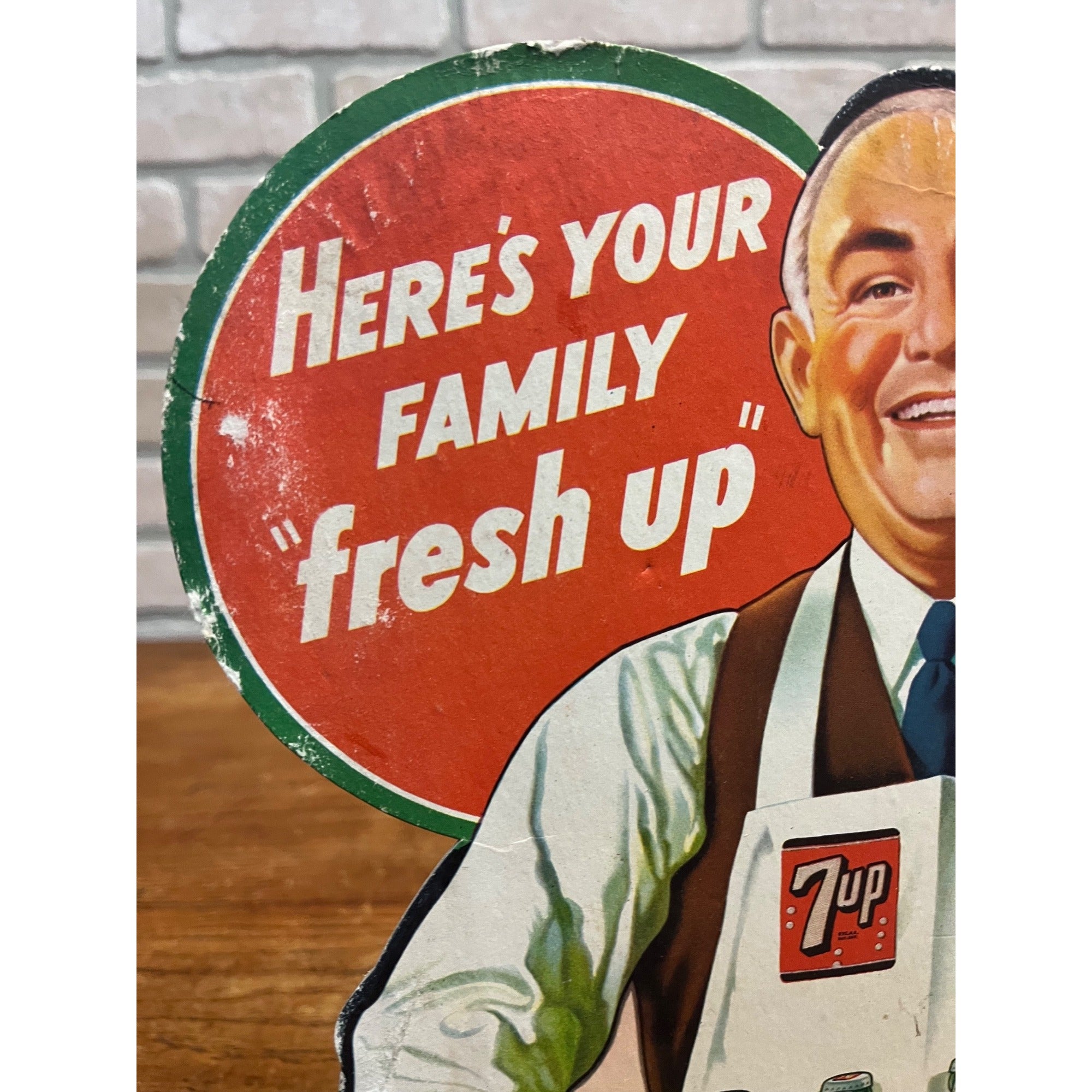 Original 1948 7UP Seven-Up Diecut Advertising Sign Countertop Easel Back 12"
