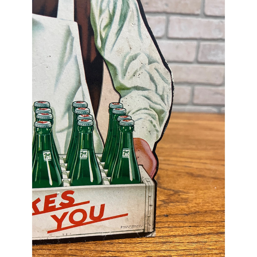Original 1948 7UP Seven-Up Diecut Advertising Sign Countertop Easel Back 12"