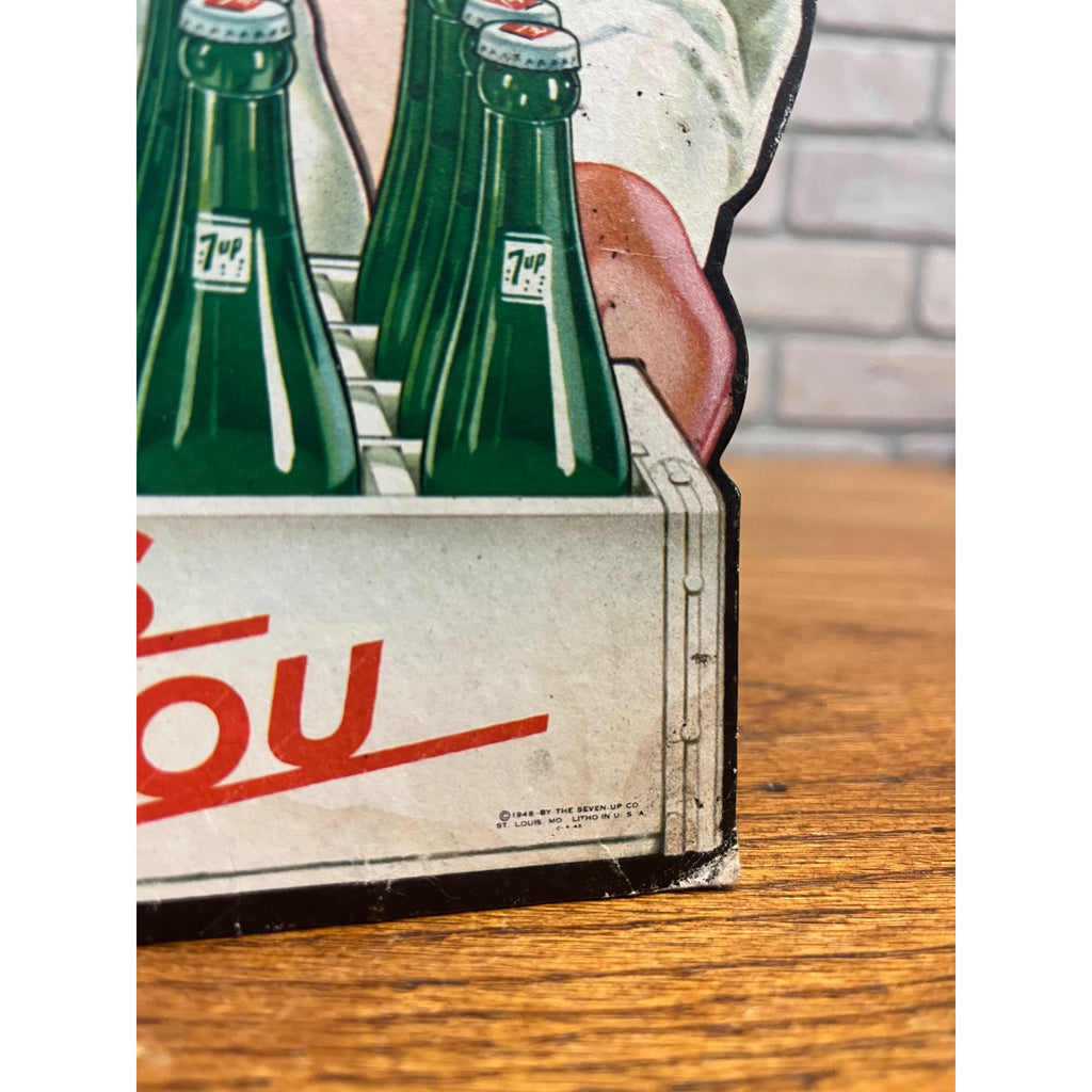 Original 1948 7UP Seven-Up Diecut Advertising Sign Countertop Easel Back 12"