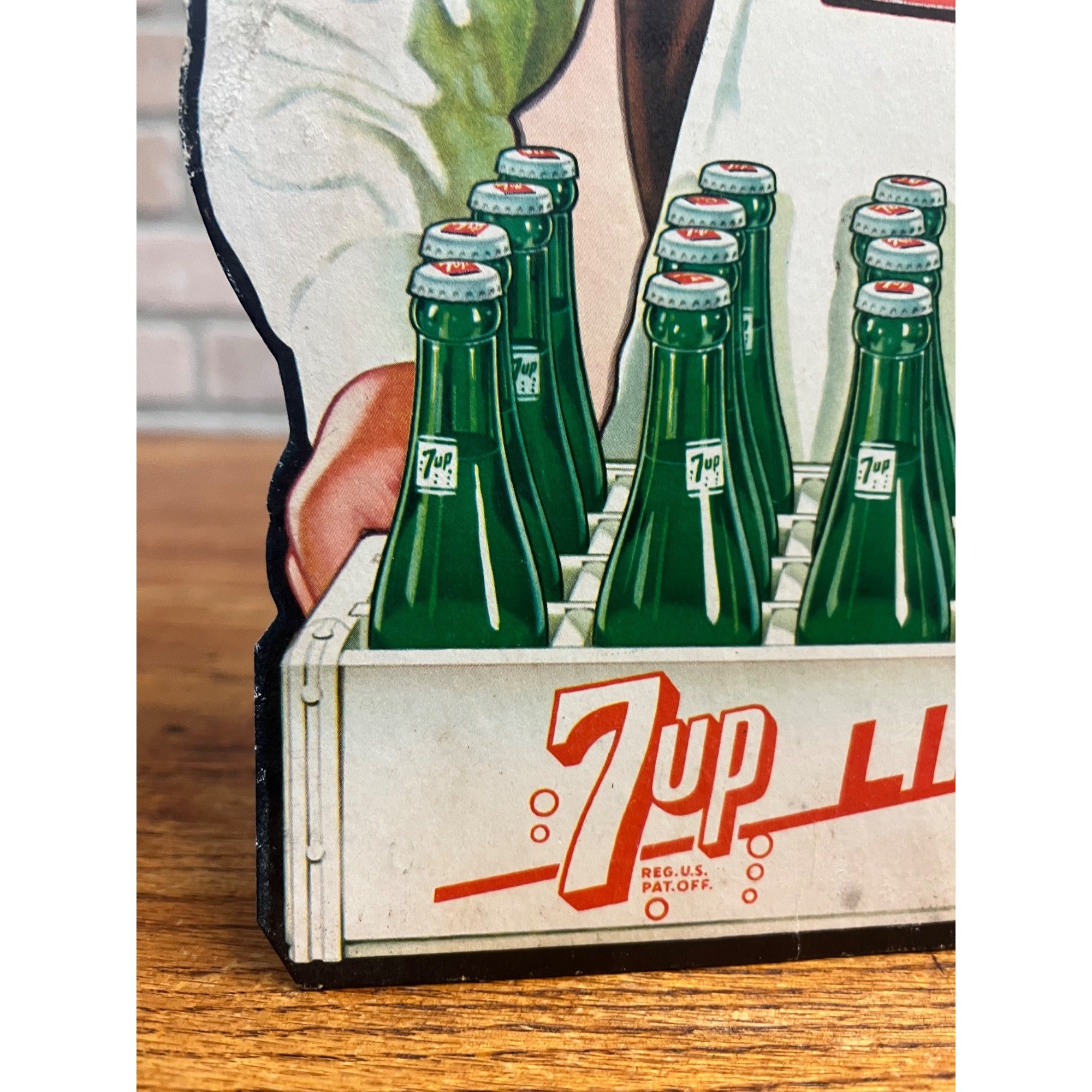 Original 1948 7UP Seven-Up Diecut Advertising Sign Countertop Easel Back 12"