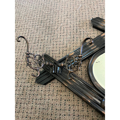 Antique Victorian Wall Coat Hat Rack & Mirror Ornate Copper Flashed Tin