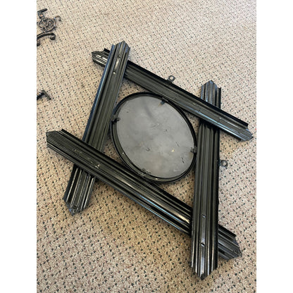 Antique Victorian Wall Coat Hat Rack & Mirror Ornate Copper Flashed Tin