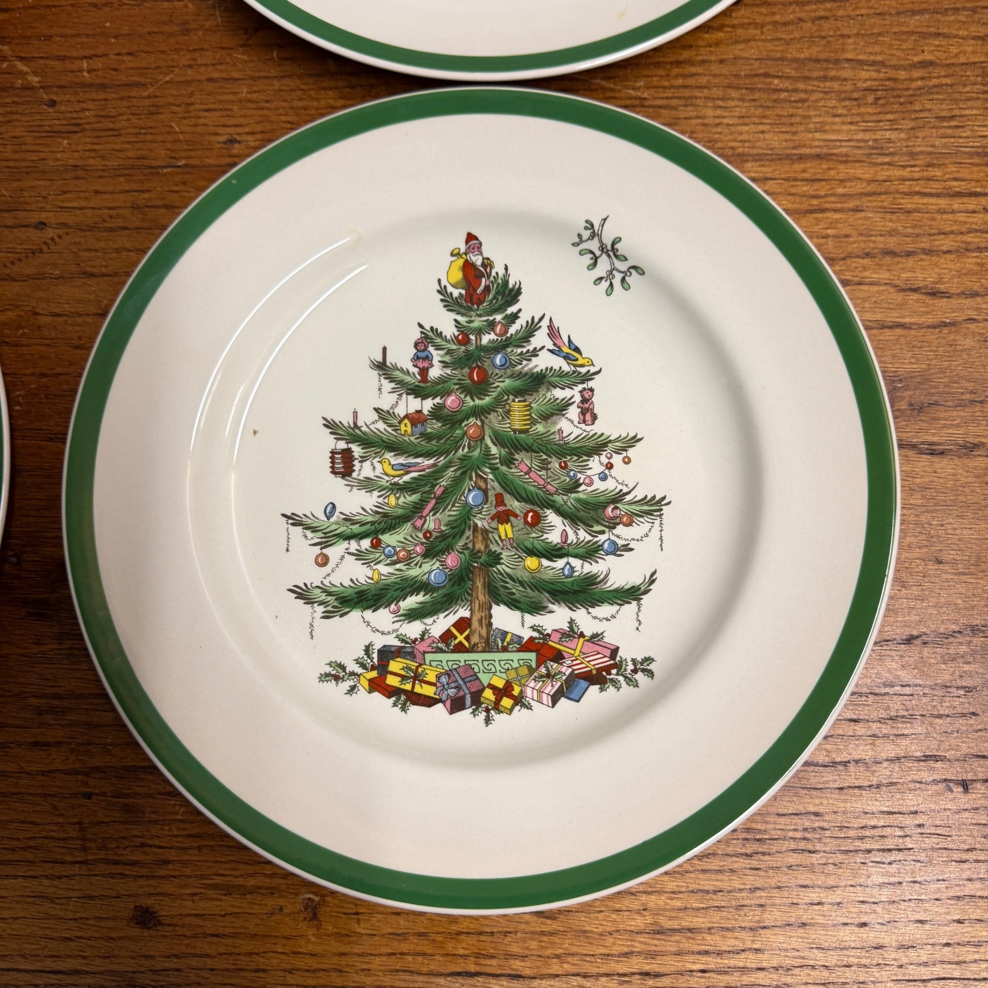 Vintage SPODE Christmas Tree S3324 England Set of (4) Dinner Plates 10.5"