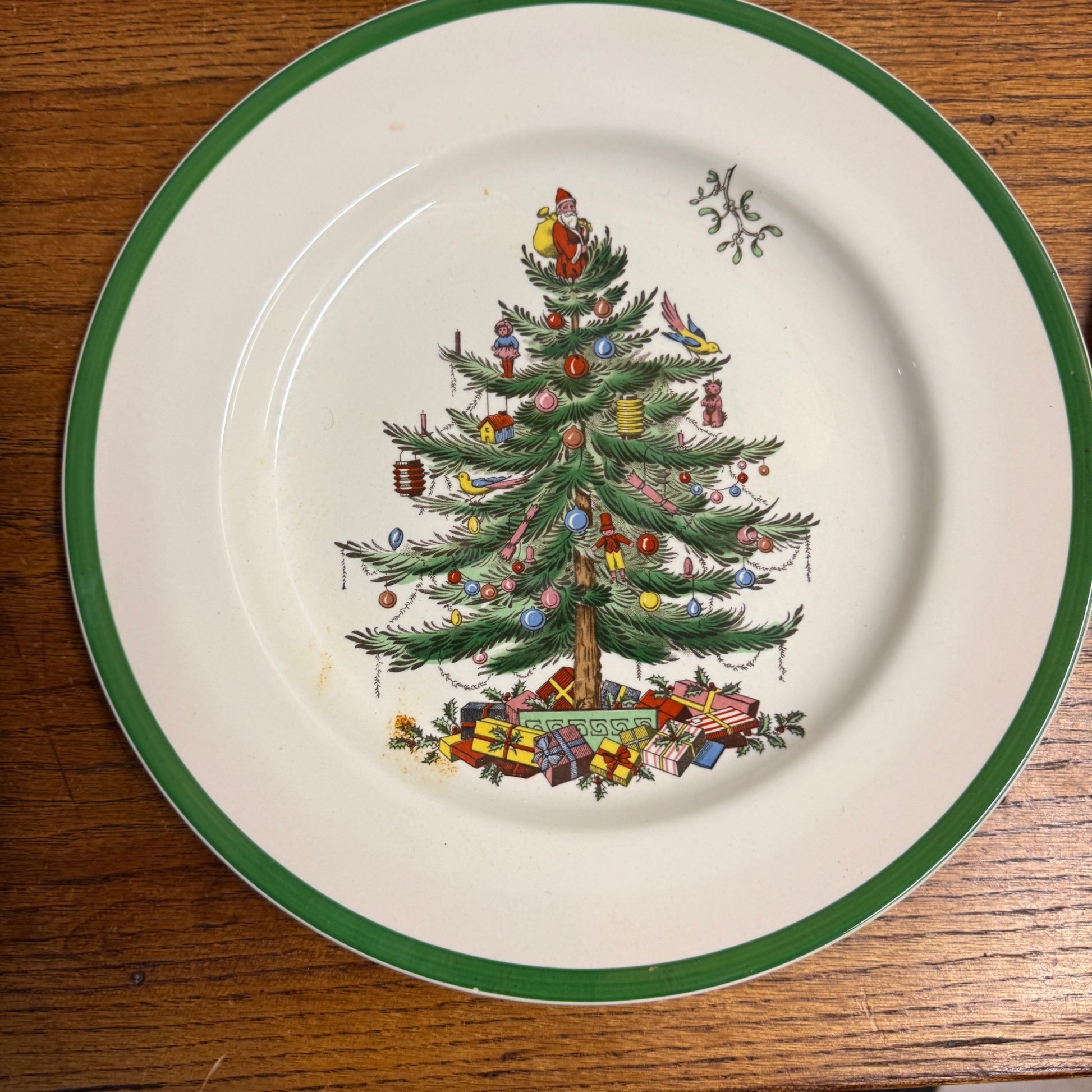 Vintage SPODE Christmas Tree S3324 England Set of (4) Dinner Plates 10.5"