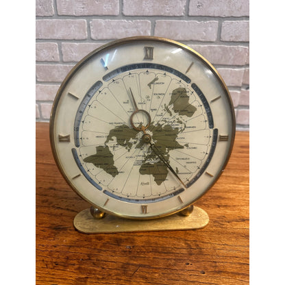 Vintage Mid Century Brass German Kundo World Globe Clock Working Condition