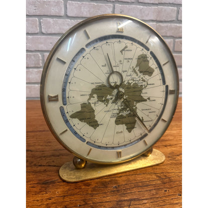 Vintage Mid Century Brass German Kundo World Globe Clock Working Condition