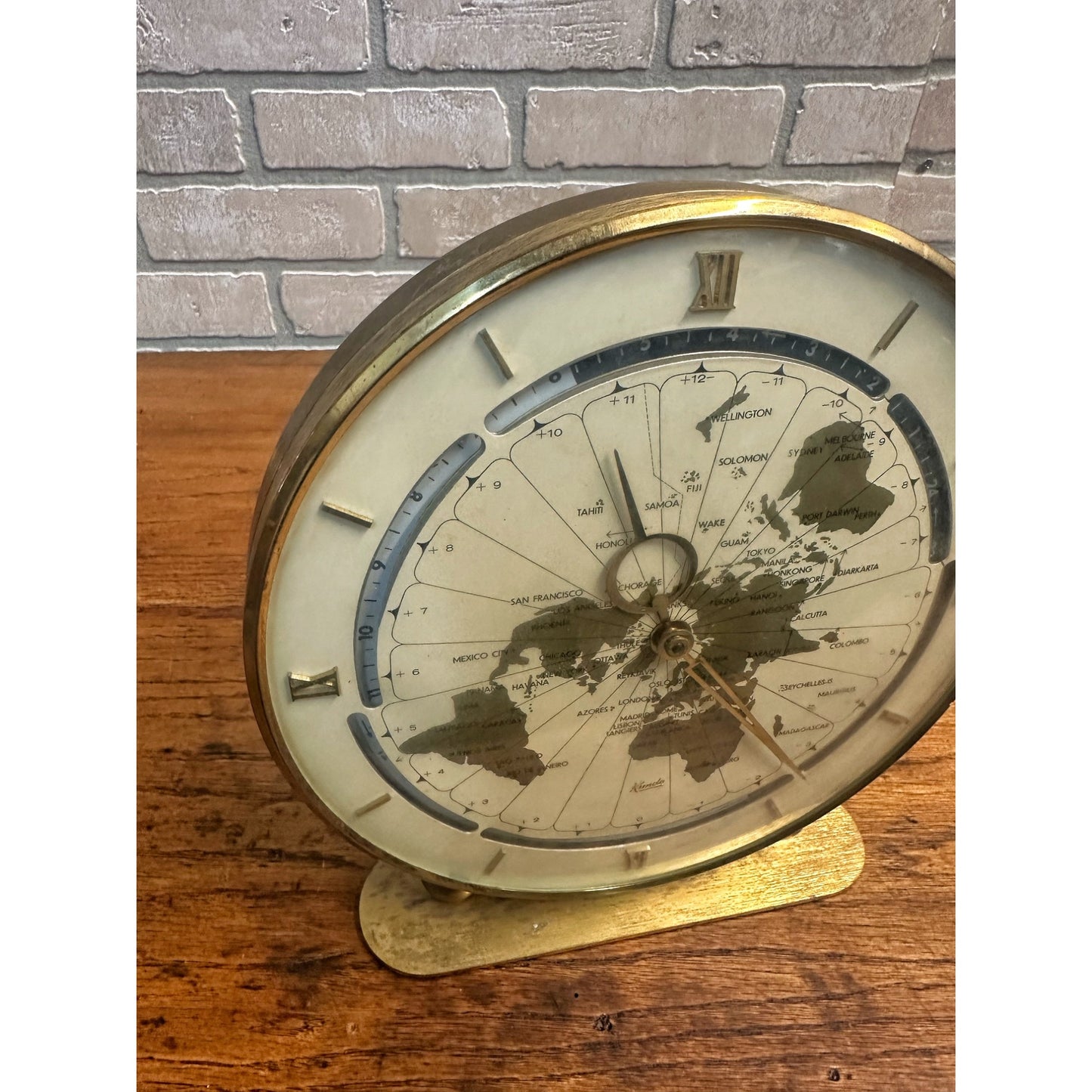 Vintage Mid Century Brass German Kundo World Globe Clock Working Condition