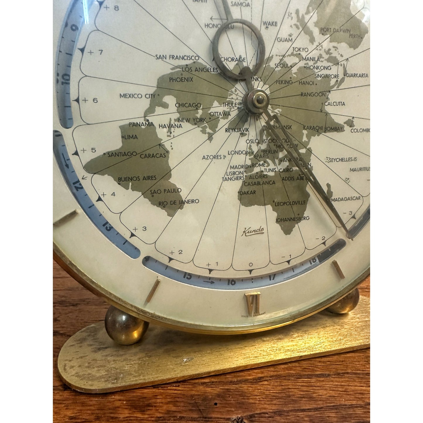 Vintage Mid Century Brass German Kundo World Globe Clock Working Condition