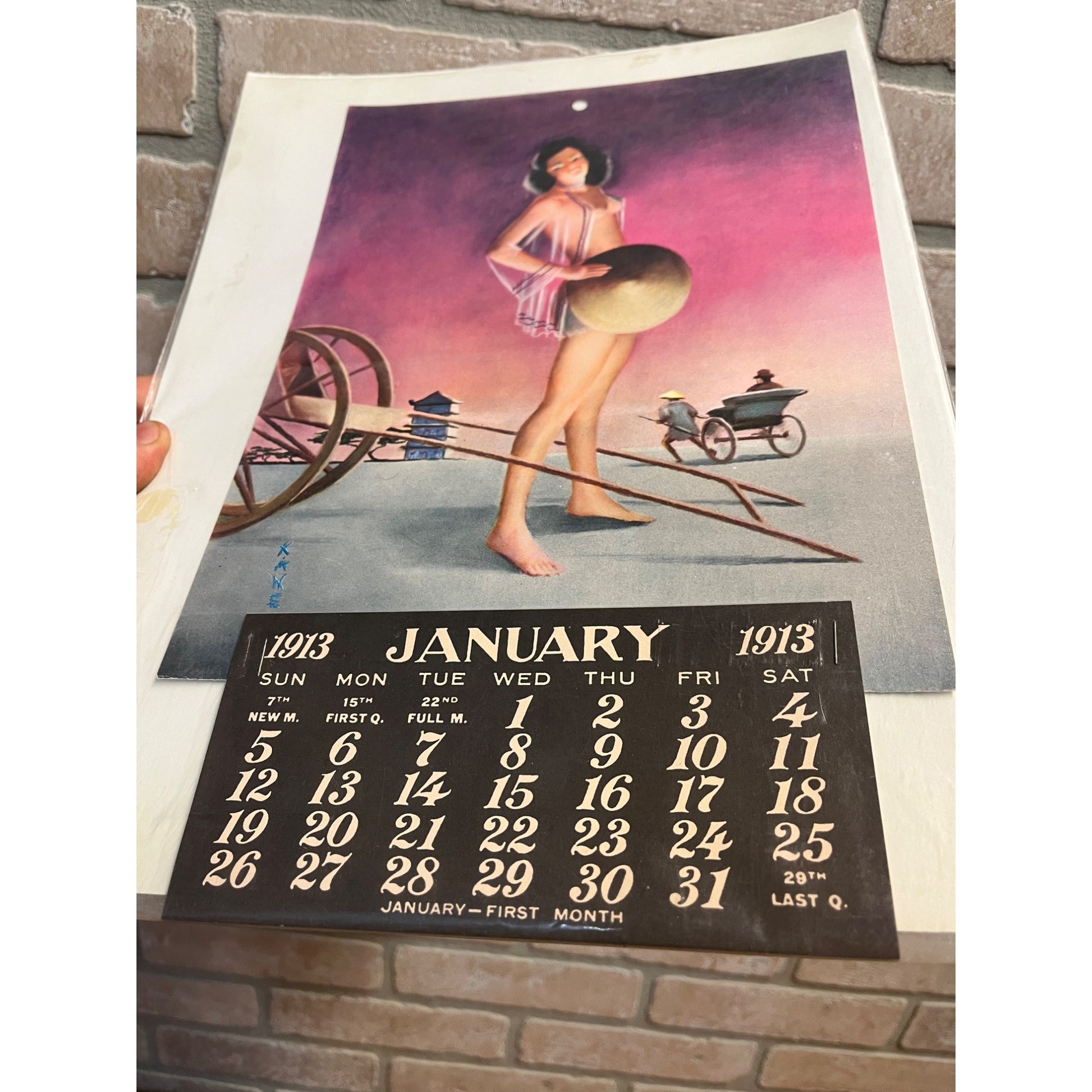 Vintage 1913 Advertising Calendar Pinup Girlie Chinese Artist Kane