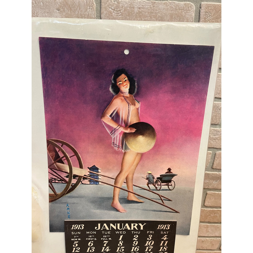 Vintage 1913 Advertising Calendar Pinup Girlie Chinese Artist Kane
