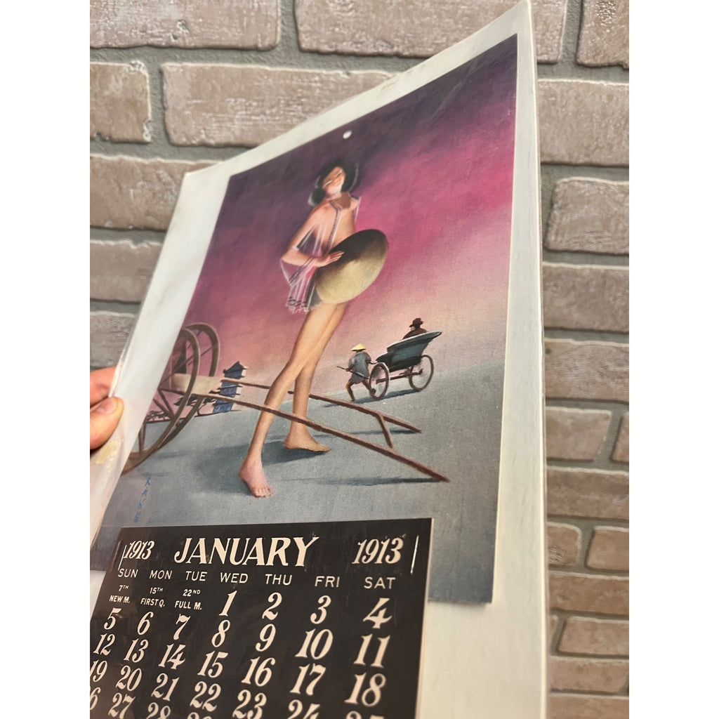 Vintage 1913 Advertising Calendar Pinup Girlie Chinese Artist Kane