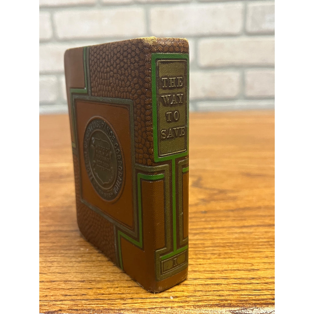 Vintage Miniature Book Savings Bank Citizens State Bank Shawano Wisconsin No Key Leather-Wrapped