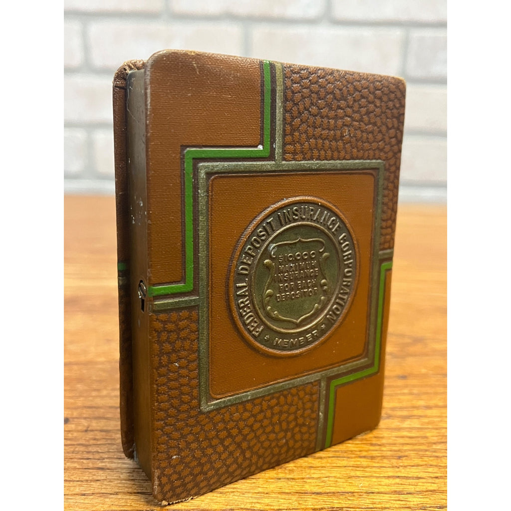 Vintage Miniature Book Savings Bank Citizens State Bank Shawano Wisconsin No Key Leather-Wrapped