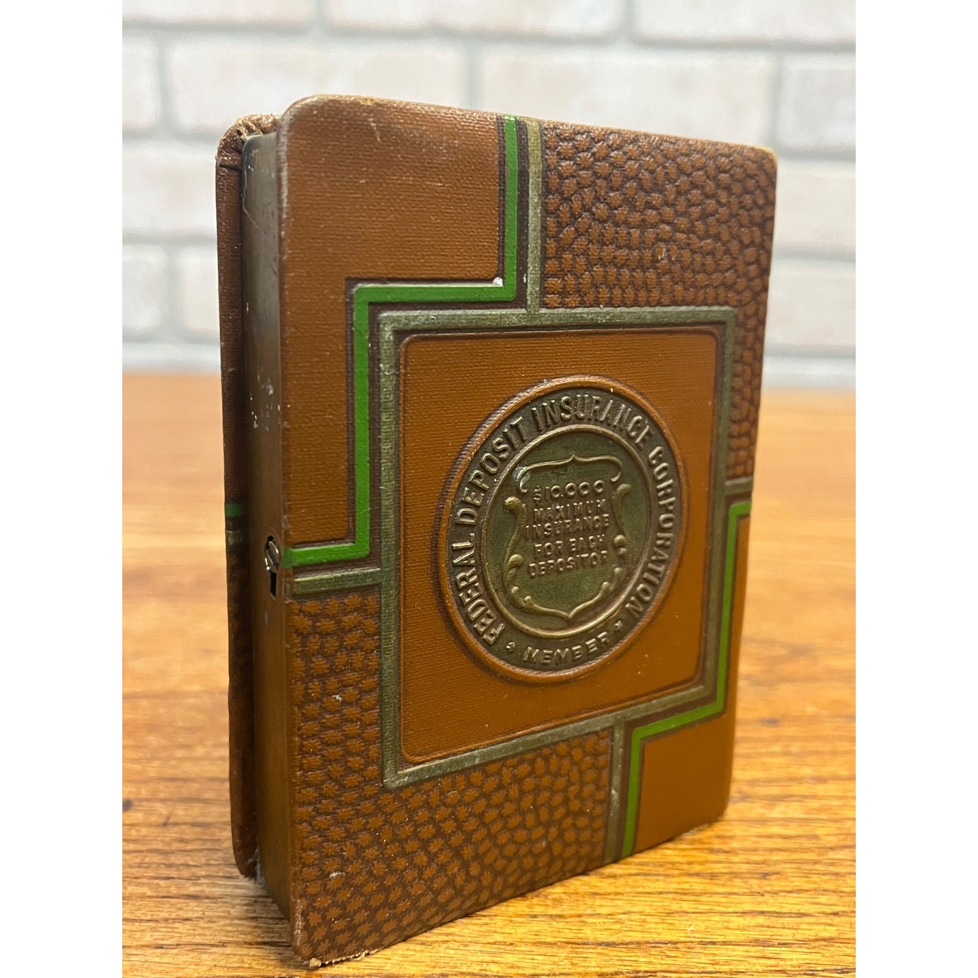 Vintage Miniature Book Savings Bank Citizens State Bank Shawano Wisconsin No Key Leather-Wrapped