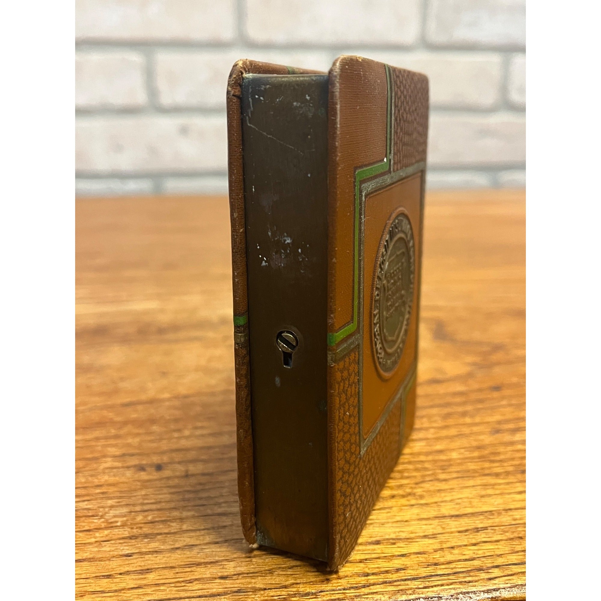 Vintage Miniature Book Savings Bank Citizens State Bank Shawano Wisconsin No Key Leather-Wrapped