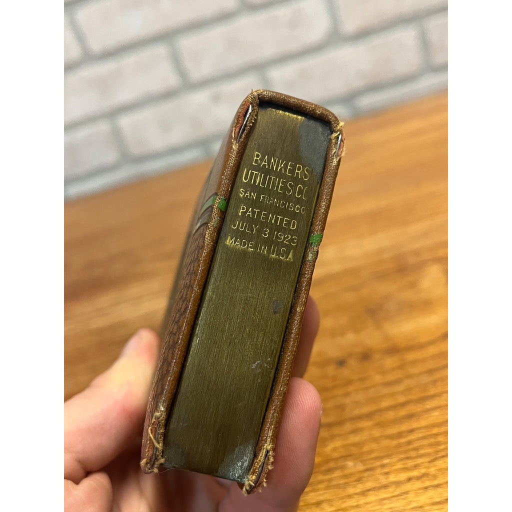 Vintage Miniature Book Savings Bank Citizens State Bank Shawano Wisconsin No Key Leather-Wrapped