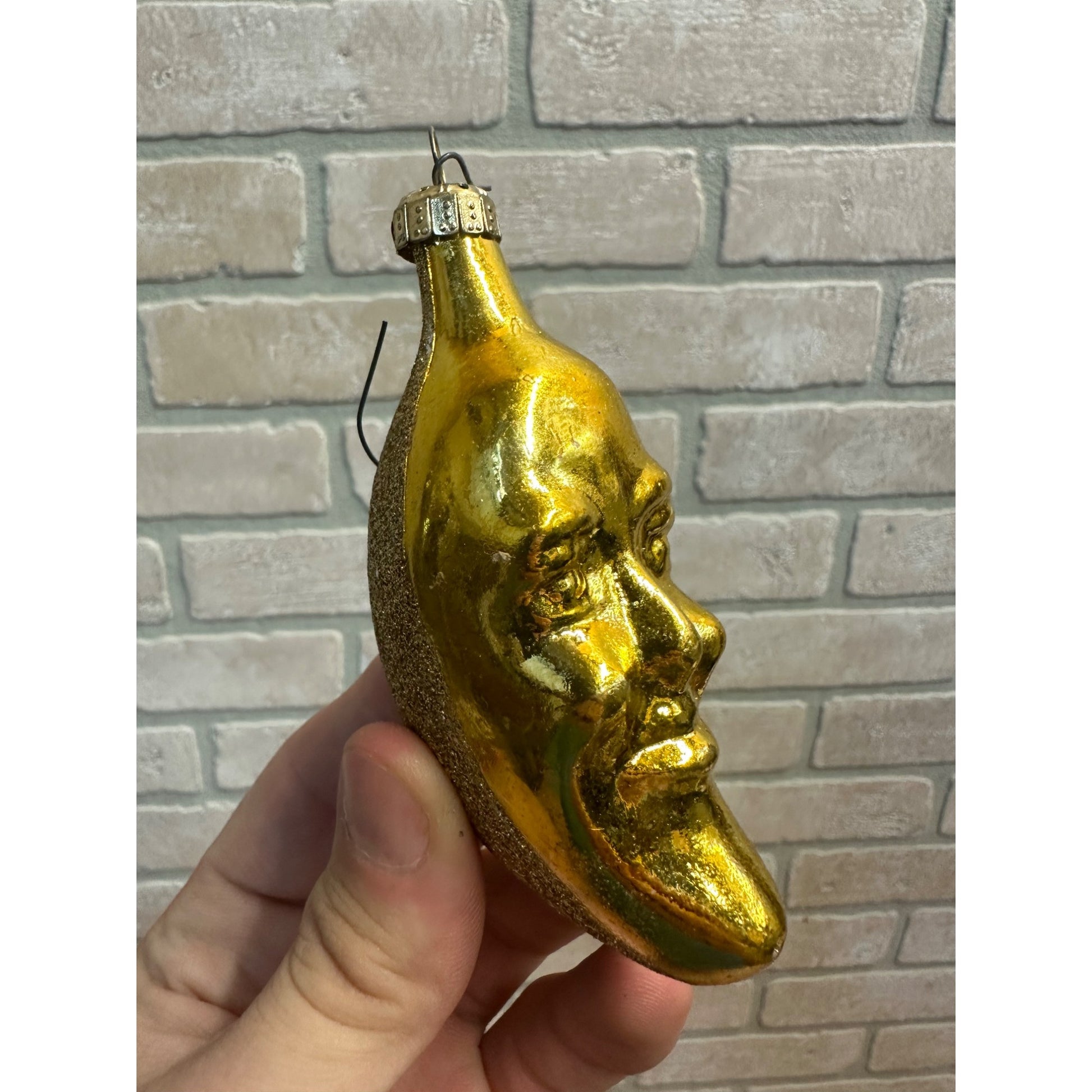 Glass Crescent Man in The Moon Christmas Ornament Contemporary Vintage Style