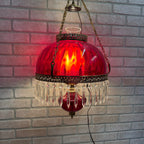 Vintage Mid Century Electric Cranberry Hanging Oil Parlor Lamp Dimpled
