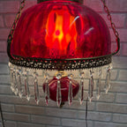 Vintage Mid Century Electric Cranberry Hanging Oil Parlor Lamp Dimpled