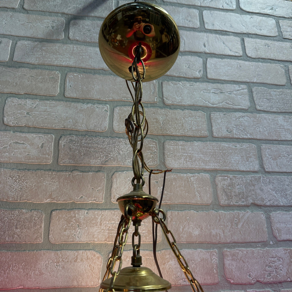 Vintage Mid Century Electric Cranberry Hanging Oil Parlor Lamp Dimpled