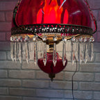 Vintage Mid Century Electric Cranberry Hanging Oil Parlor Lamp Dimpled