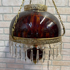 Vintage Mid Century Electric Cranberry Hanging Oil Parlor Lamp Dimpled