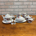 Vintage 1950s 24pc Child’s Miniature Moss Rose Tea & Dinner Set Japan W/ Box