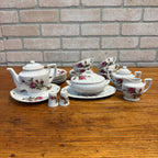 Vintage 1950s 24pc Child’s Miniature Moss Rose Tea & Dinner Set Japan W/ Box