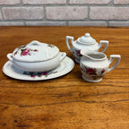 Vintage 1950s 24pc Child’s Miniature Moss Rose Tea & Dinner Set Japan W/ Box
