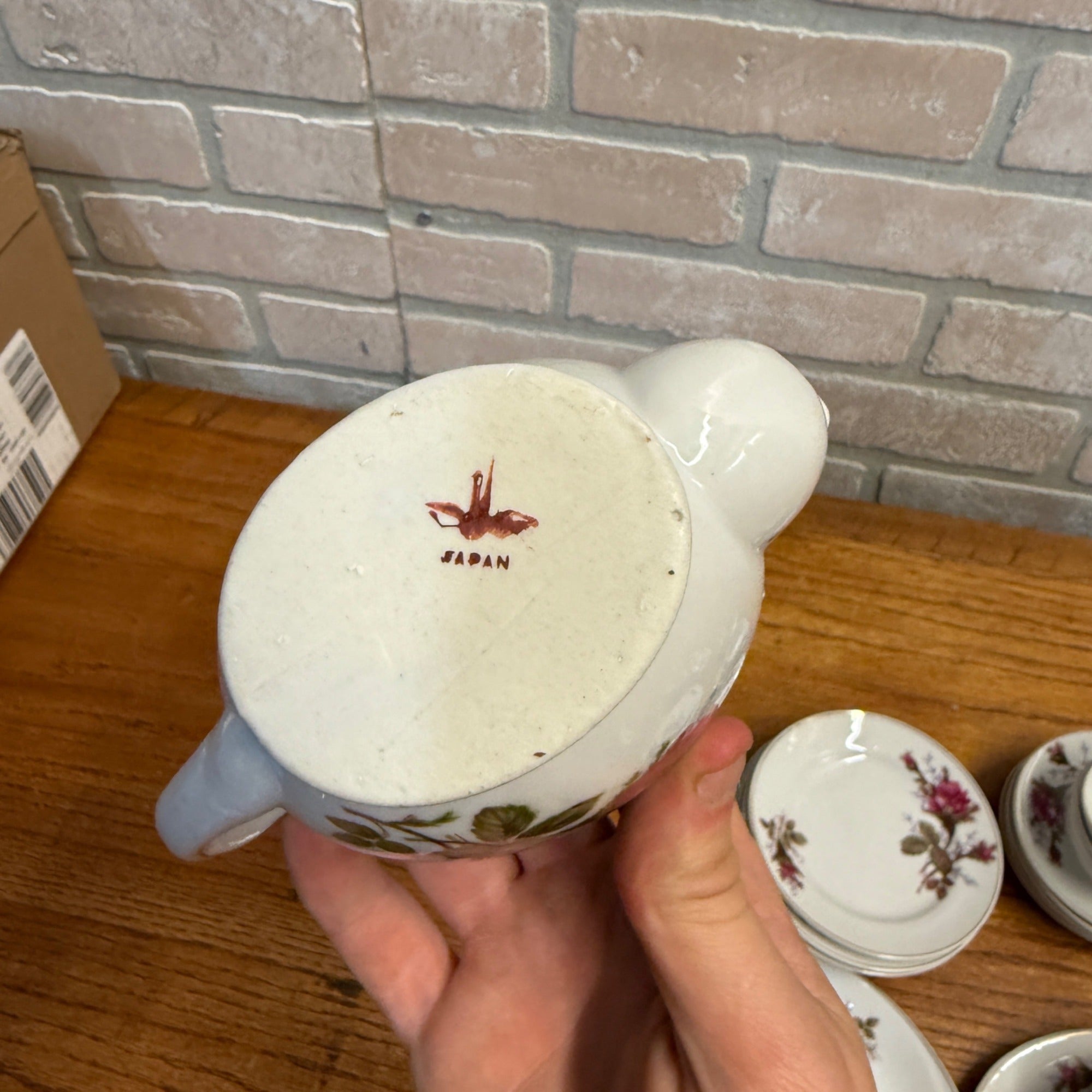 Vintage 1950s 24pc Child’s Miniature Moss Rose Tea & Dinner Set Japan W/ Box
