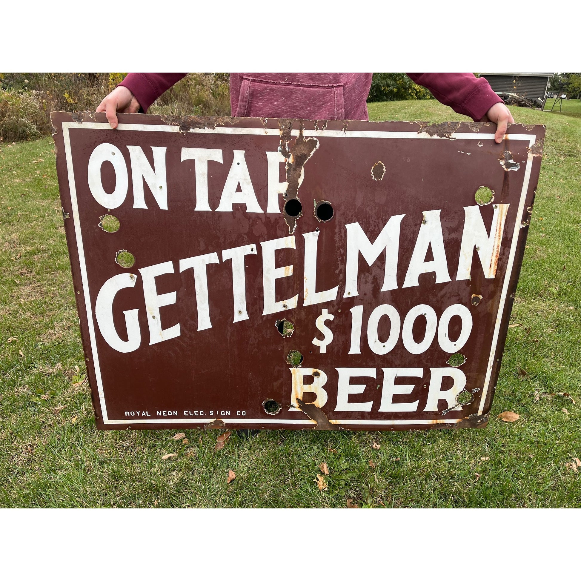 SCARCE Gettelman $1000 Porcelain Beer Sign Milwaukee WI 4ft x 3ft