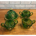 Antique EAPG Northwoods Emerald Green Butter Dish Sugar Bowl Condiment Bowl SET