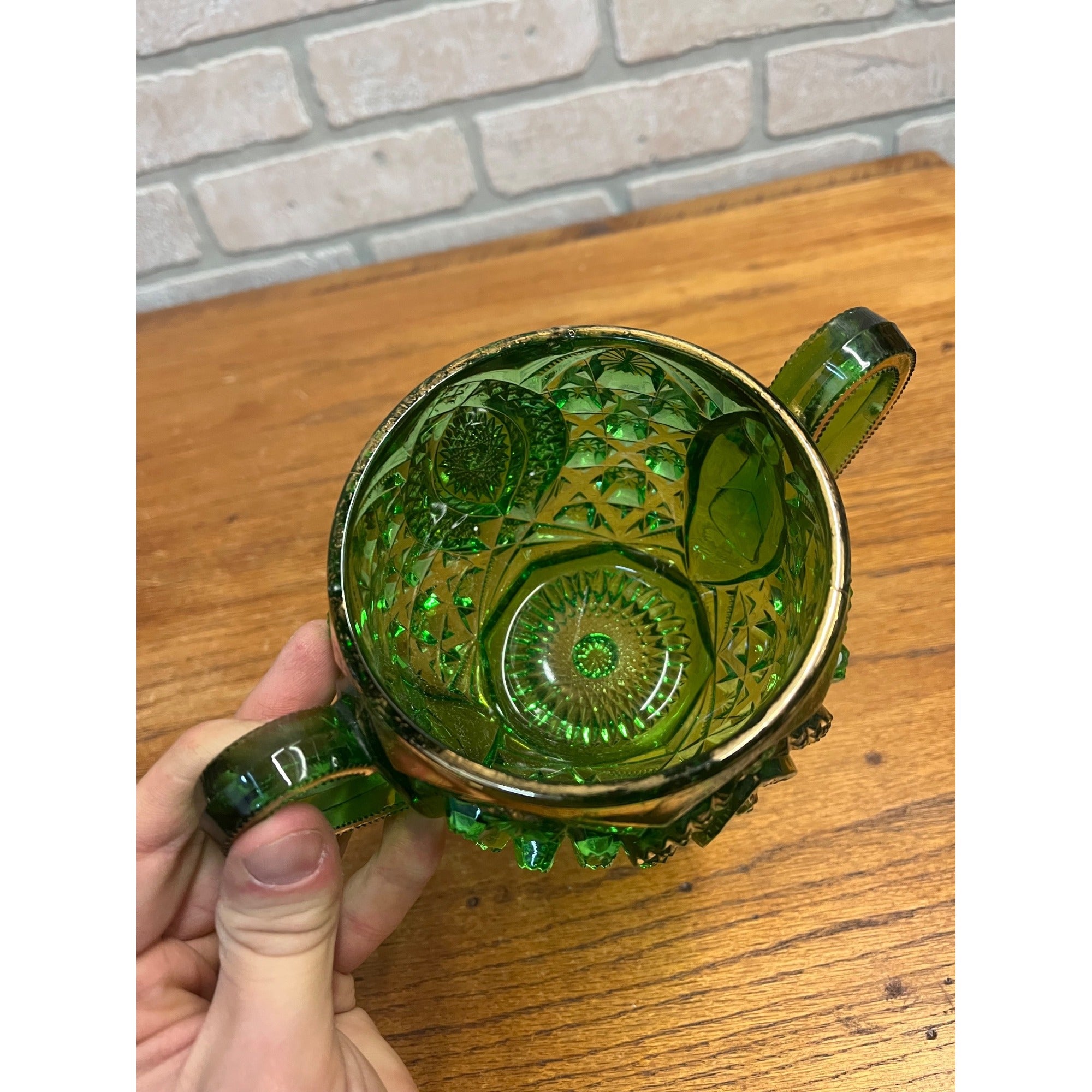 Antique EAPG Northwoods Emerald Green Butter Dish Sugar Bowl Condiment Bowl SET