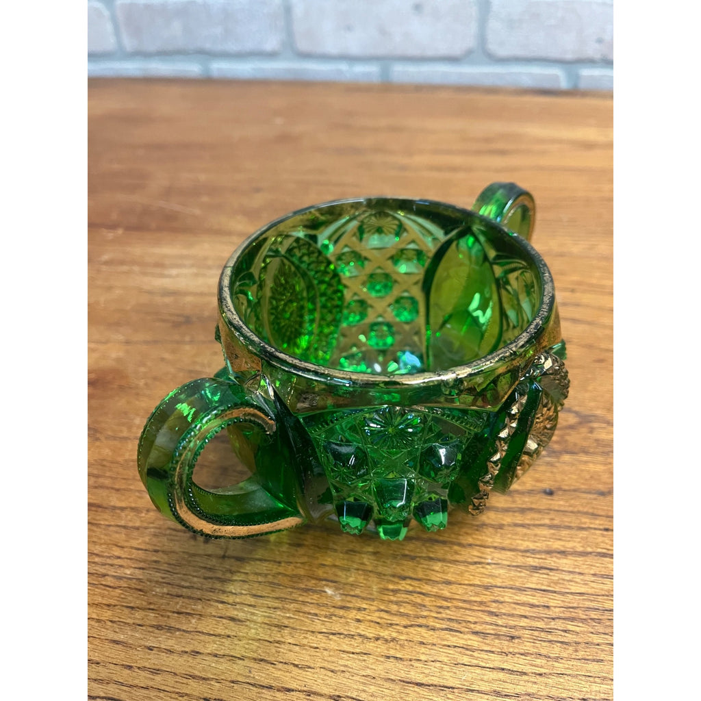 Antique EAPG Northwoods Emerald Green Butter Dish Sugar Bowl Condiment Bowl SET
