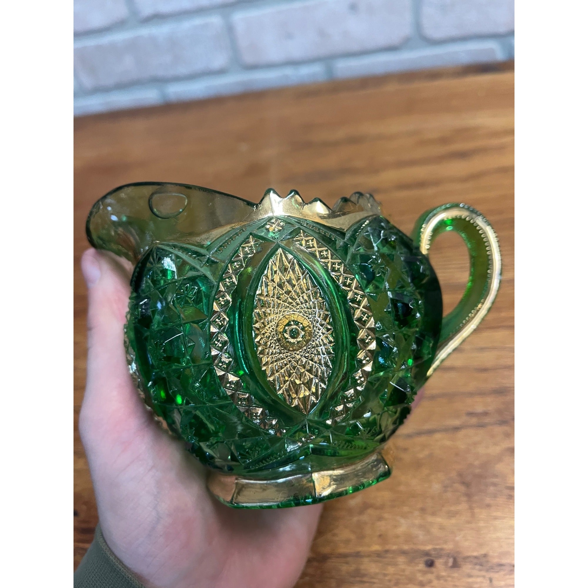 Antique EAPG Northwoods Emerald Green Butter Dish Sugar Bowl Condiment Bowl SET