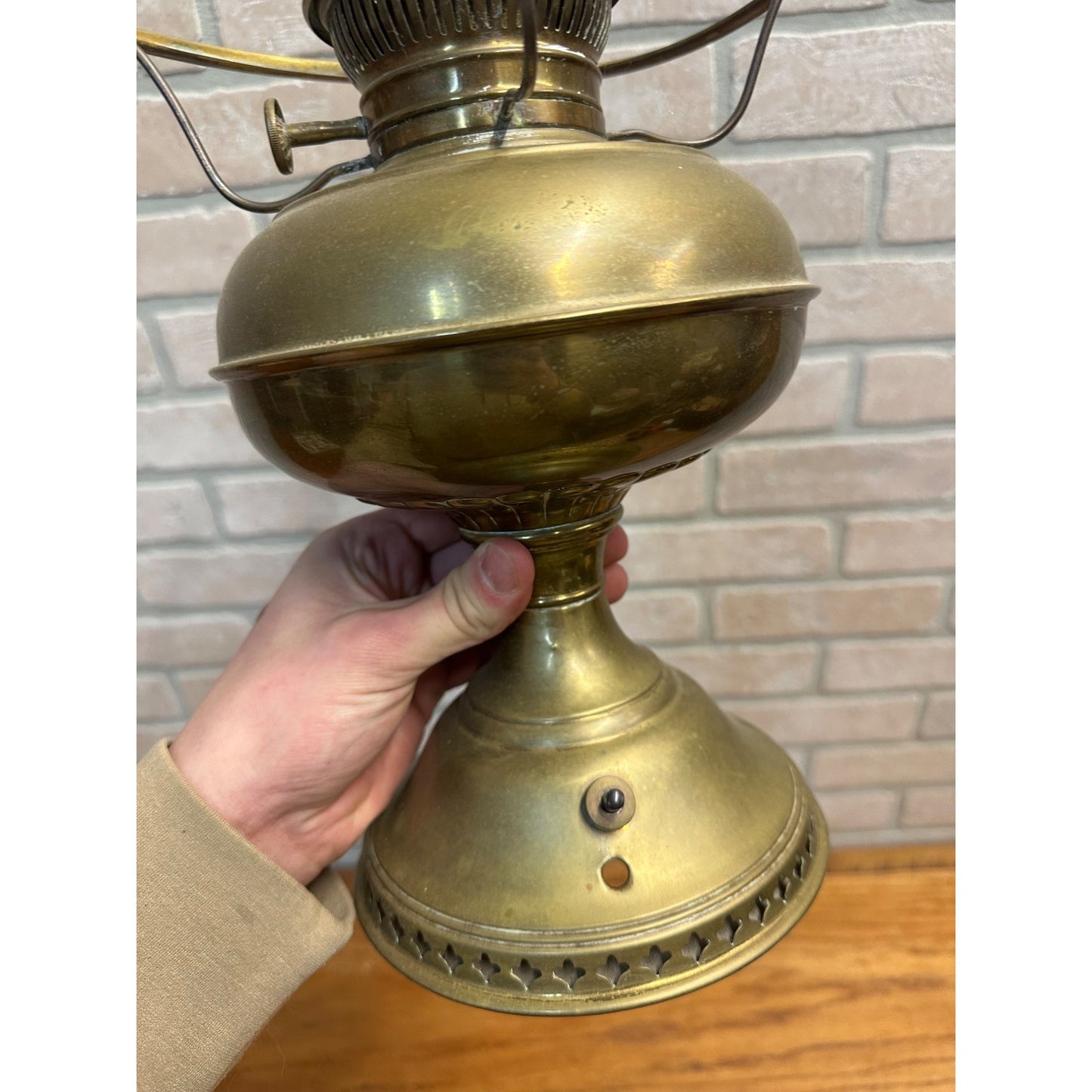 Vintage Hurricane Rayo Kerosene Brass Oil Lamp Electrified