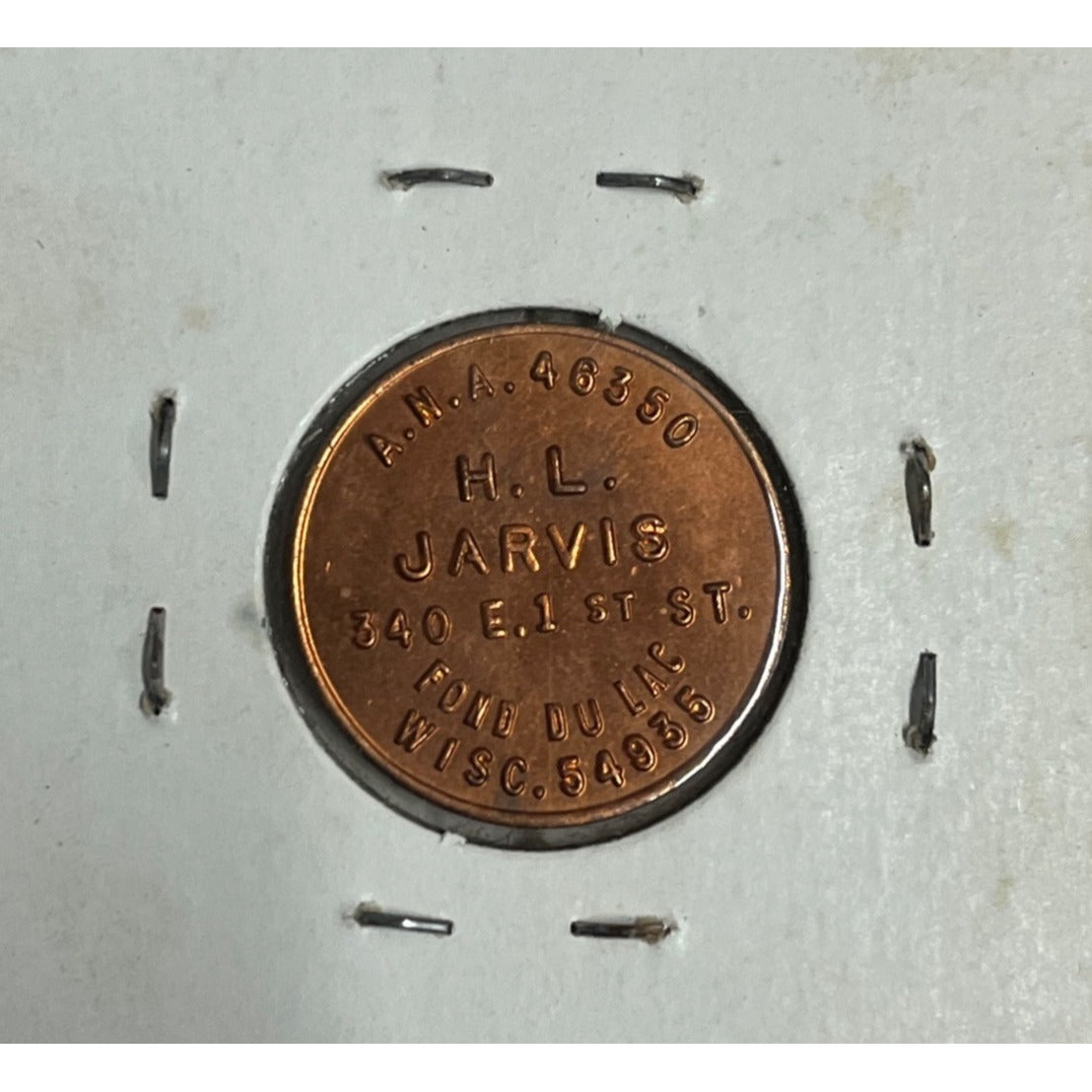 1776-1976 US Indian Head Cent H.L. Jarvis Fond Du Lac, Wisconsin Trade Token