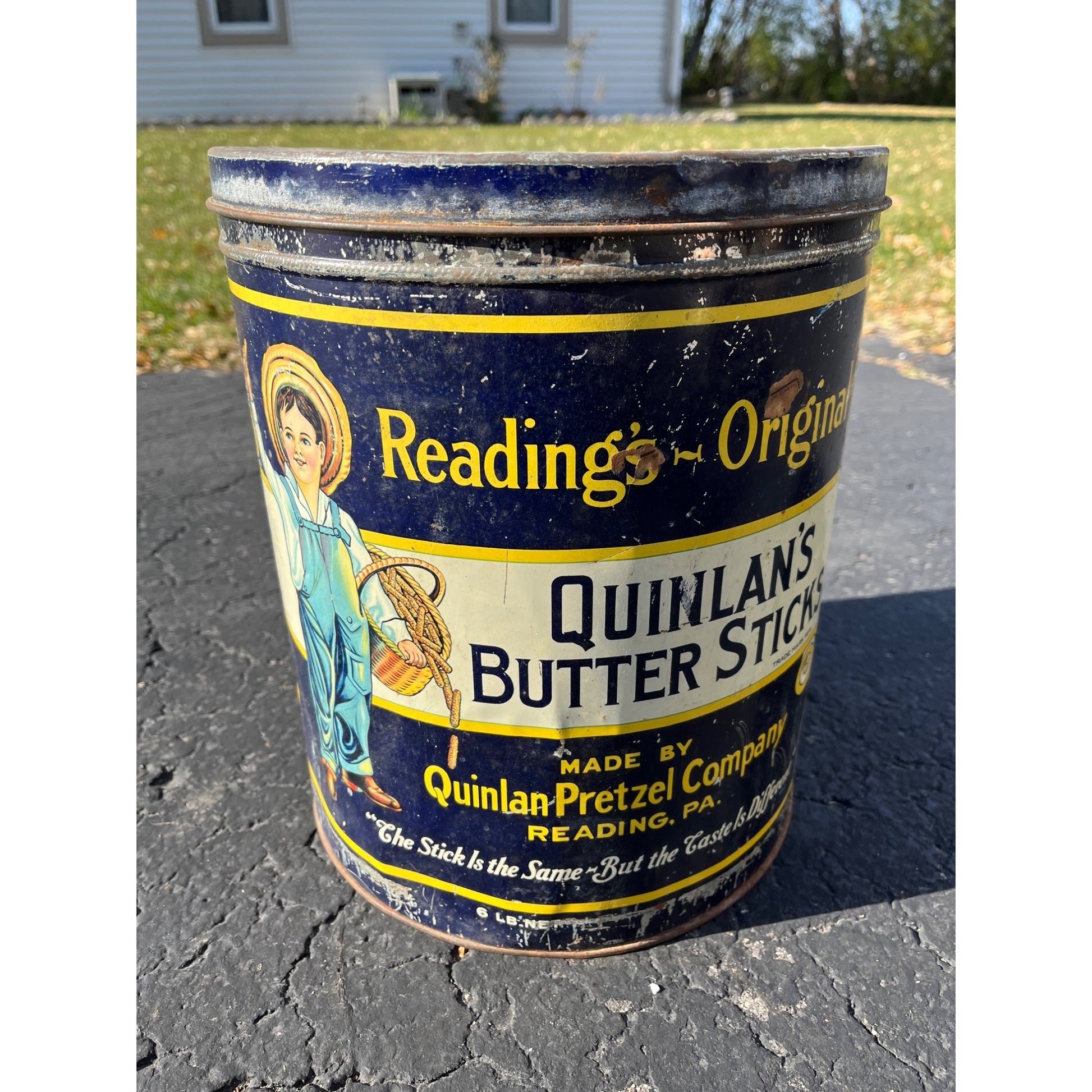 Vintage Quinlan's Buttered Sticks Pretzels Tin General Store Advertising Lid