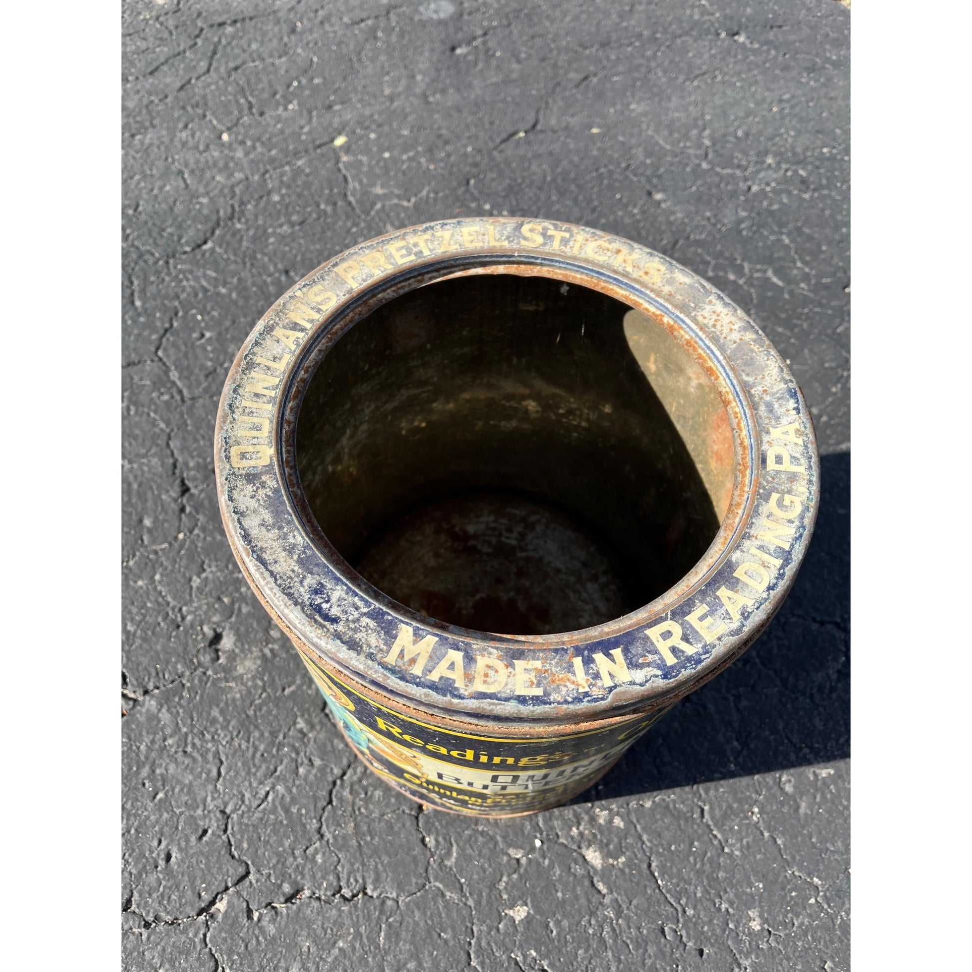 Vintage Quinlan's Buttered Sticks Pretzels Tin General Store Advertising Lid