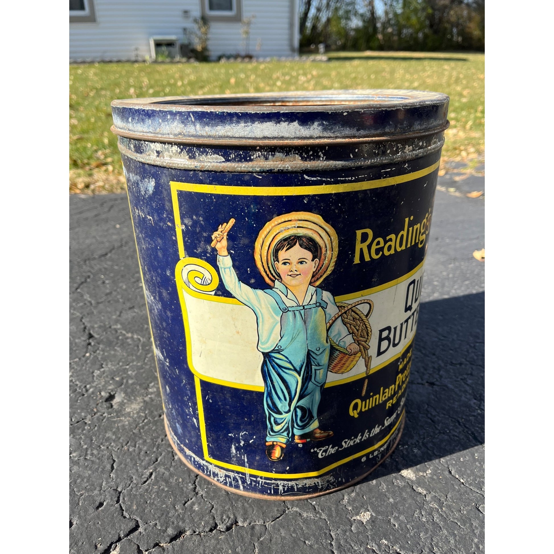 Vintage Quinlan's Buttered Sticks Pretzels Tin General Store Advertising Lid