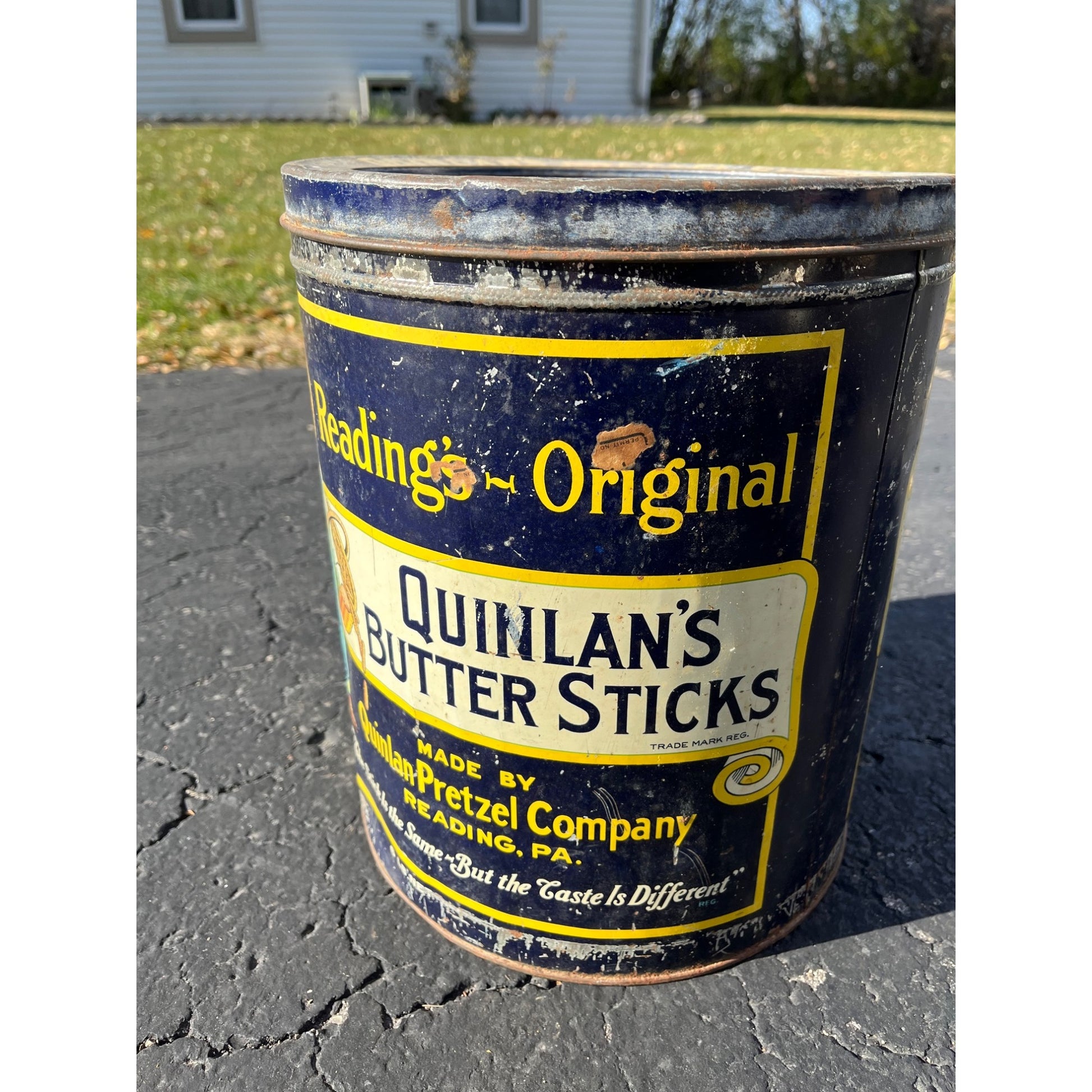 Vintage Quinlan's Buttered Sticks Pretzels Tin General Store Advertising Lid