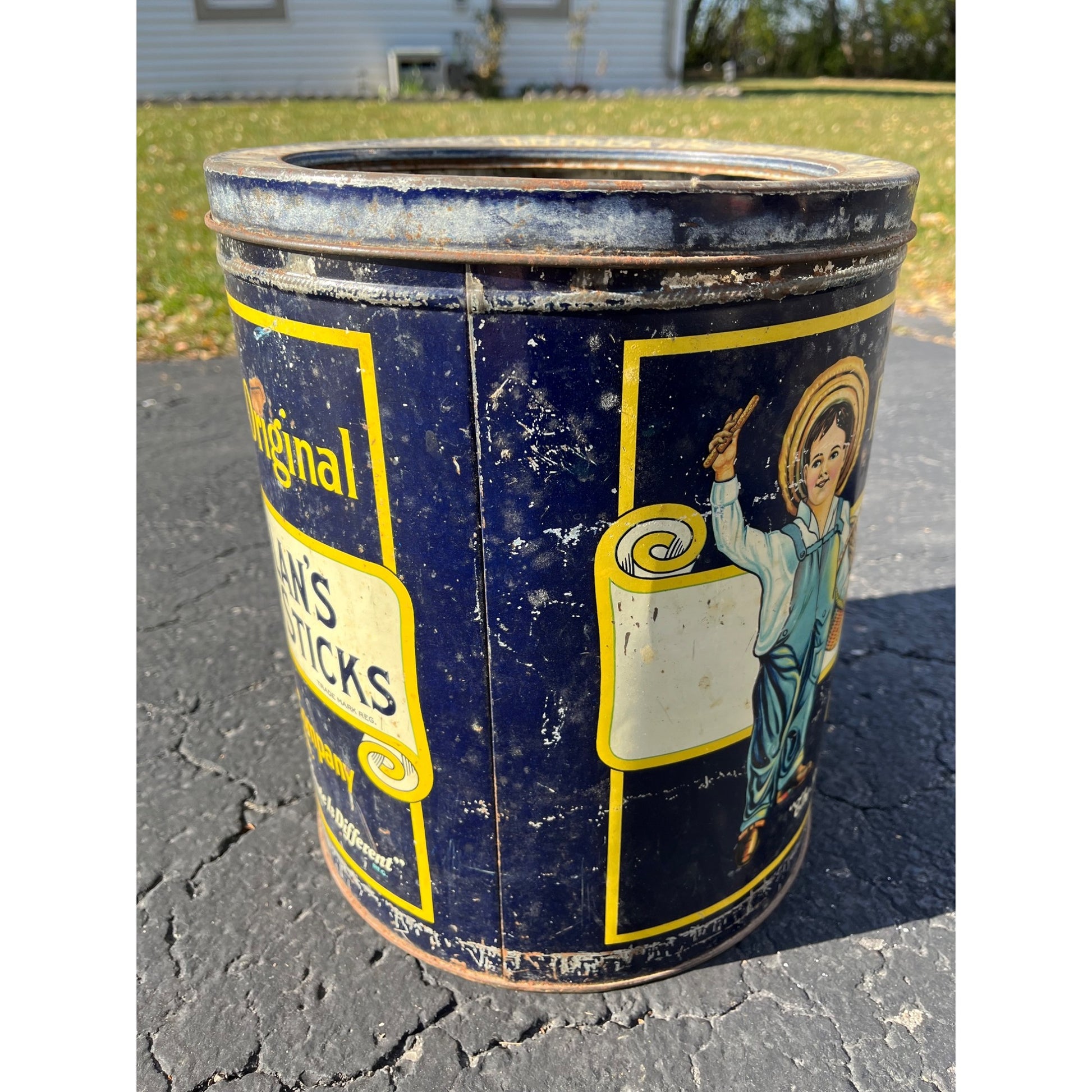 Vintage Quinlan's Buttered Sticks Pretzels Tin General Store Advertising Lid