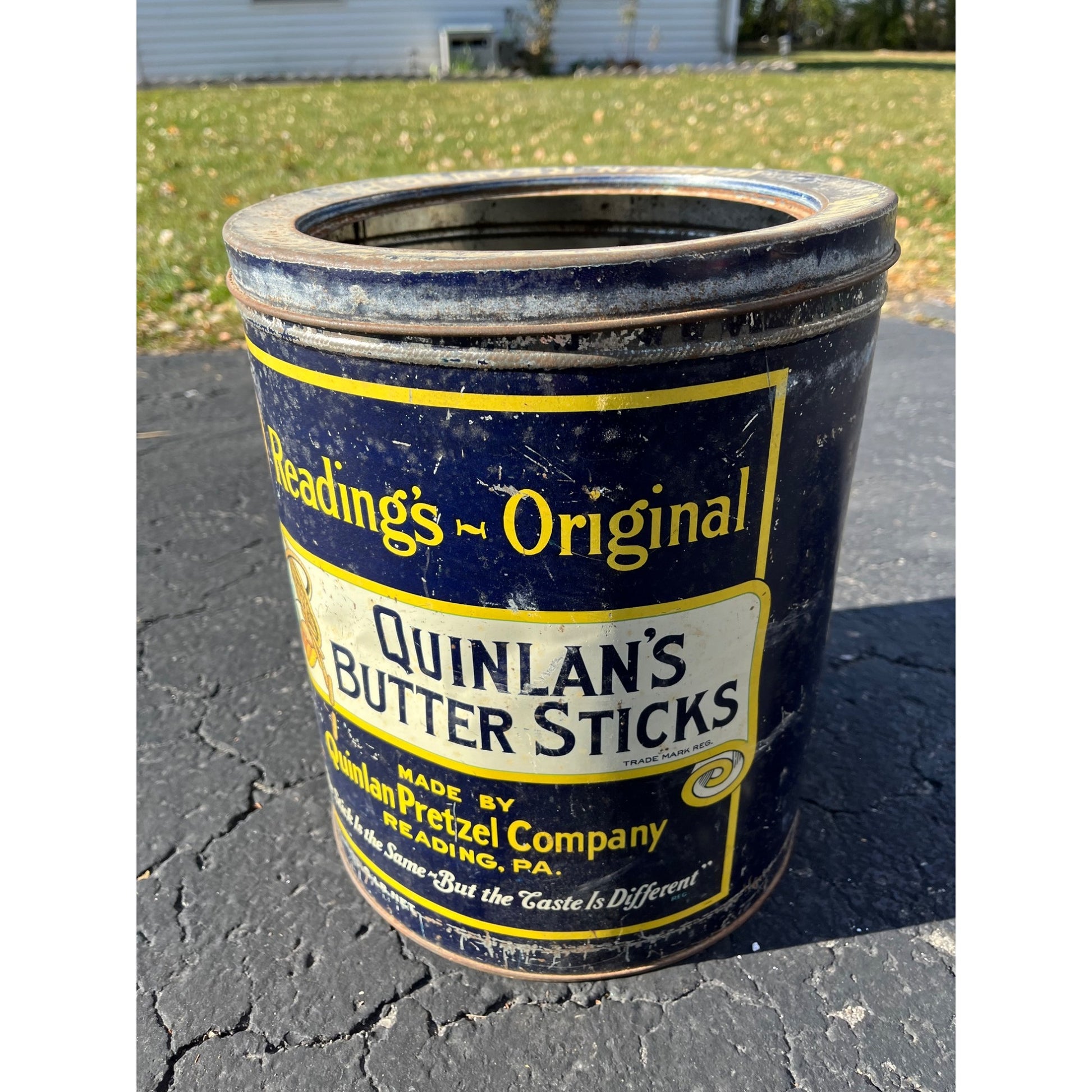 Vintage Quinlan's Buttered Sticks Pretzels Tin General Store Advertising Lid