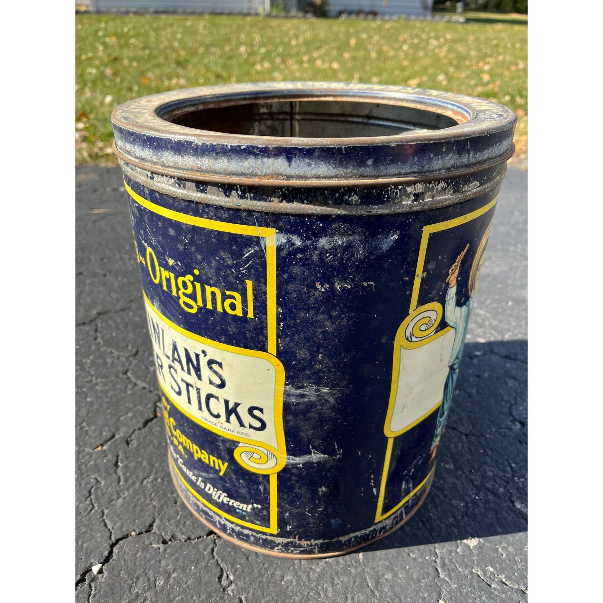 Vintage Quinlan's Buttered Sticks Pretzels Tin General Store Advertising Lid