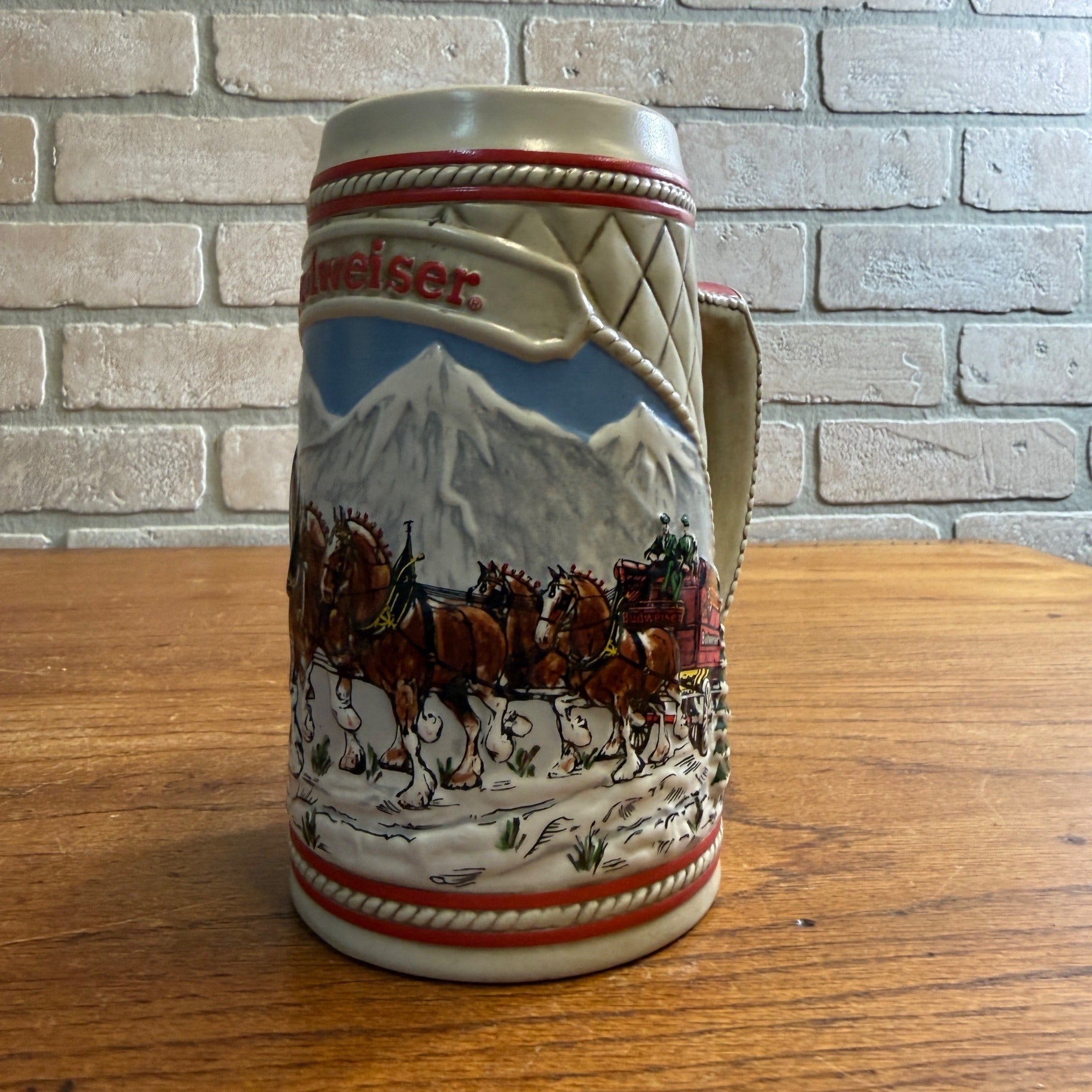 Vintage 1985 Budweiser Clydesdale Horses Beer Stein Mug Ceramic Ceramarte