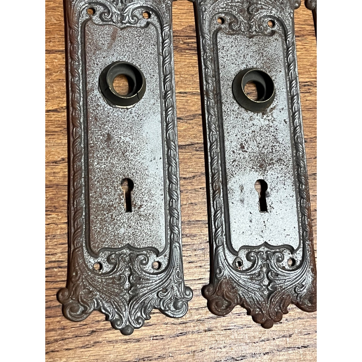 Antique Victorian Ornate Cast Iron Door Back Plates Skeleton Key Set of 3