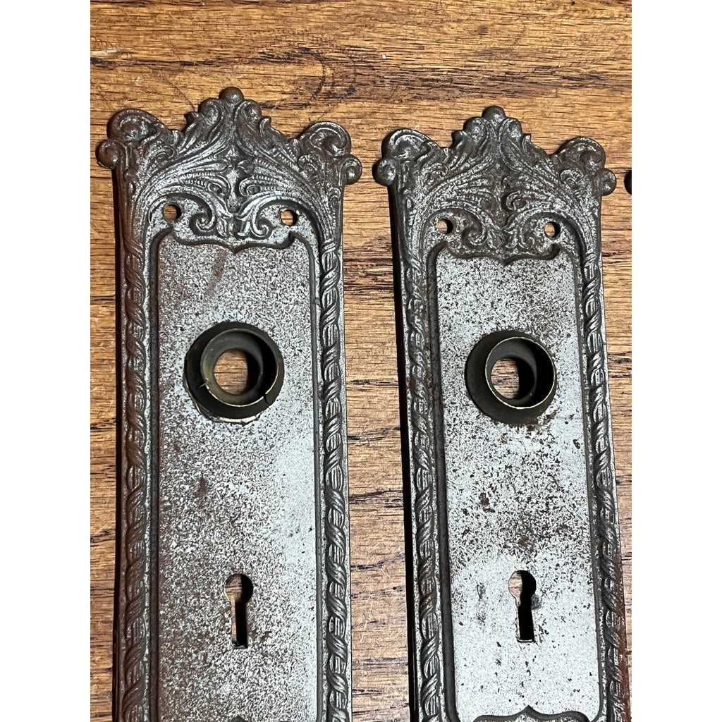 Antique Victorian Ornate Cast Iron Door Back Plates Skeleton Key Set of 3