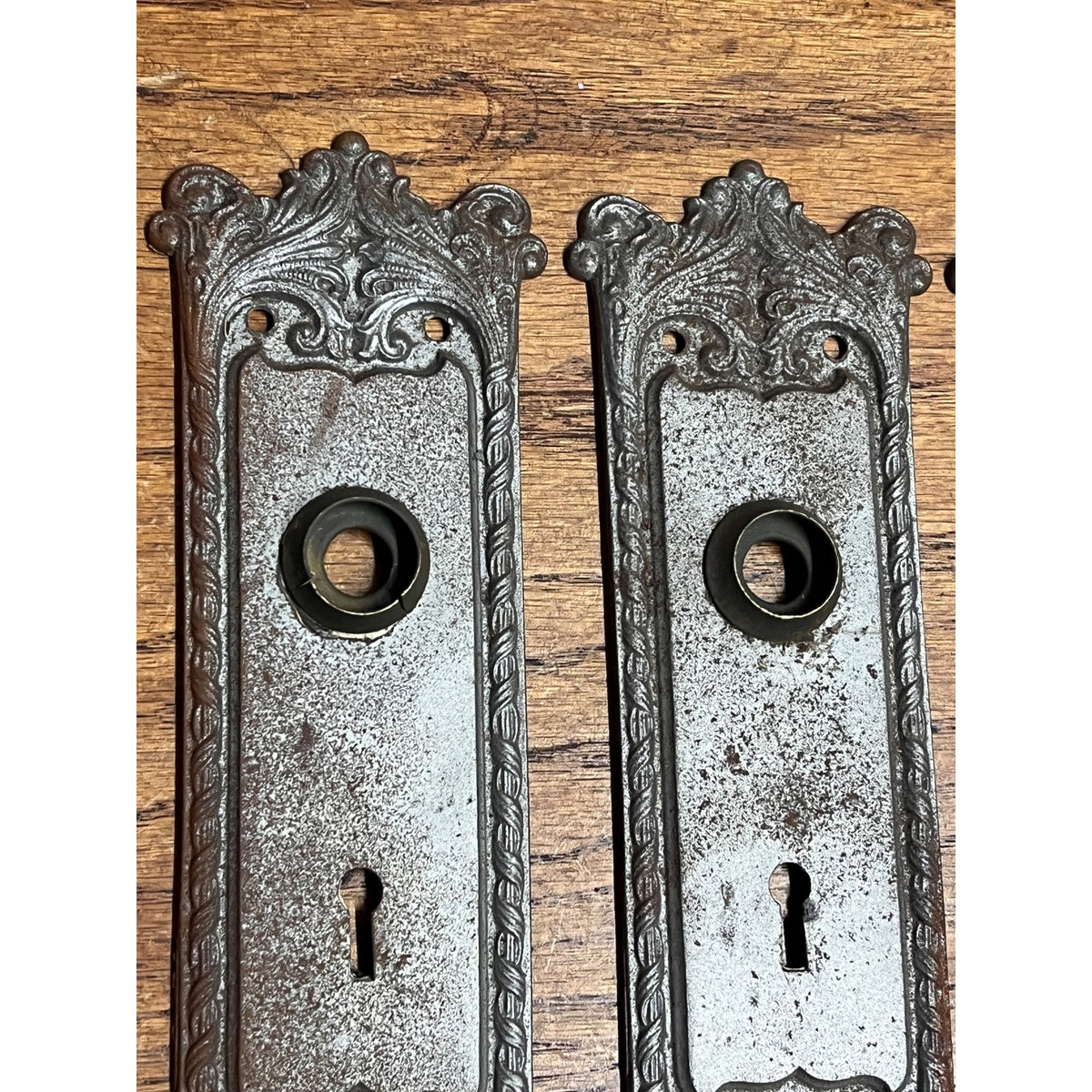 Antique Victorian Ornate Cast Iron Door Back Plates Skeleton Key Set of 3