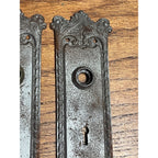 Antique Victorian Ornate Cast Iron Door Back Plates Skeleton Key Set of 3